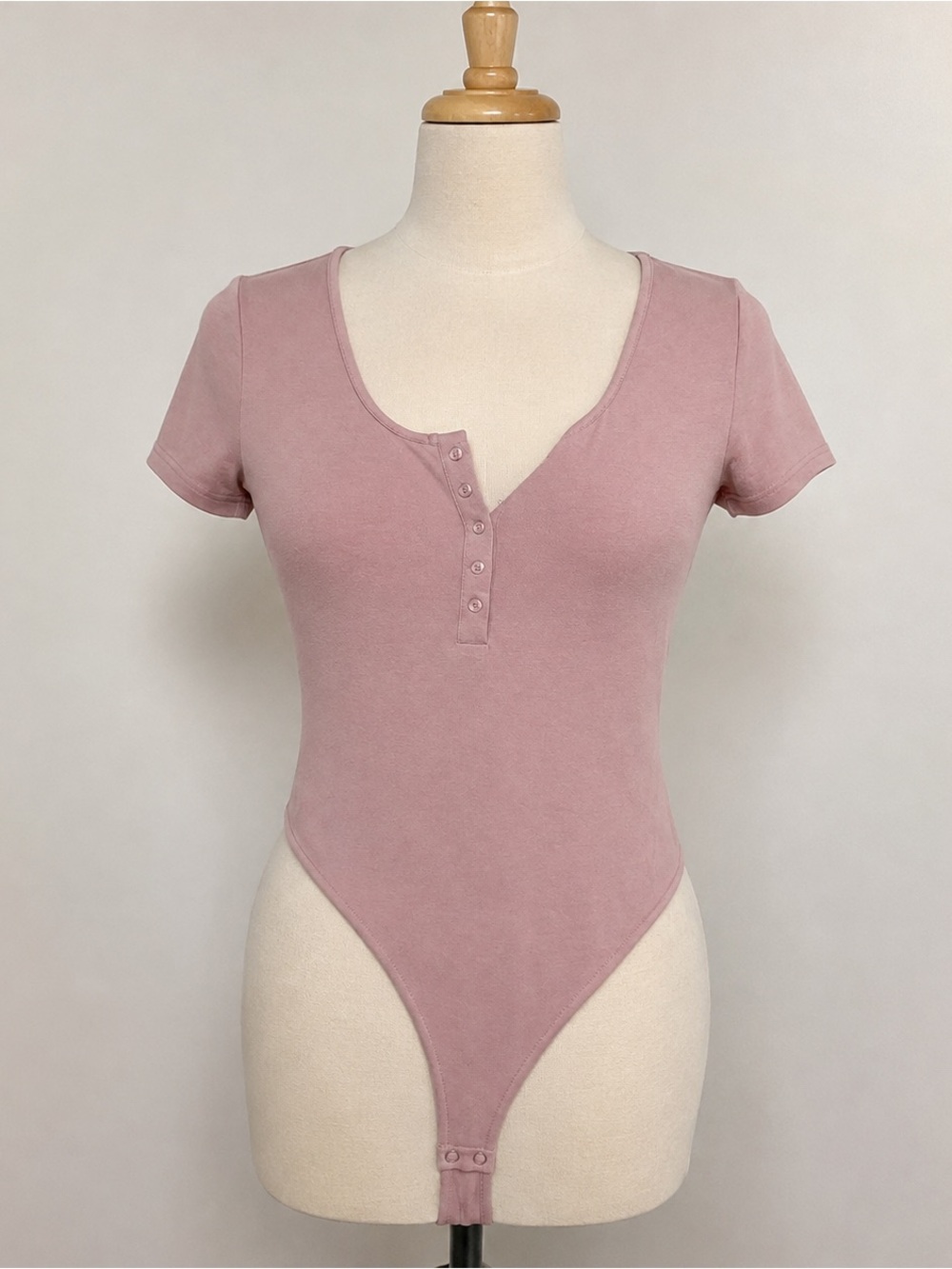 bp Blush Pink Scoop-Neck Asymmetric Henley Bodysuit